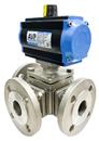 Pneumatic Stainless Steel 3 Way Ball Valve | Metric Flanged Ends